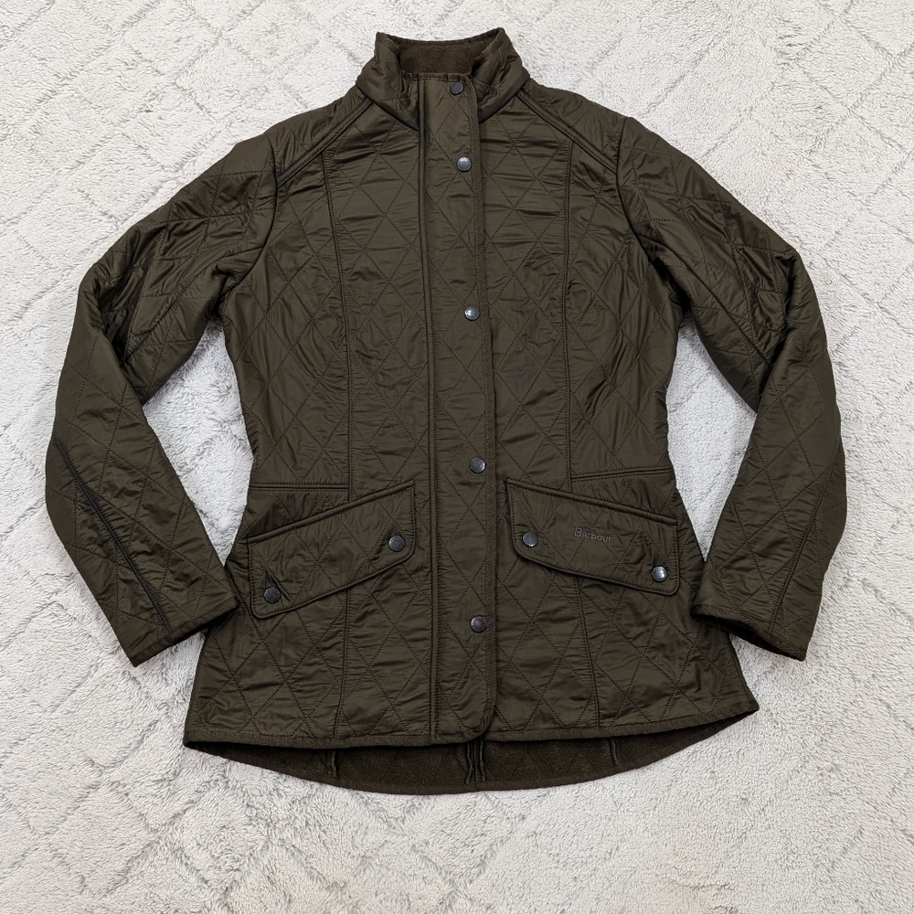 Barbour Jacket Womens 8 Green Olive Cavalry Polarquilt Full Zip Outdoor Quilted